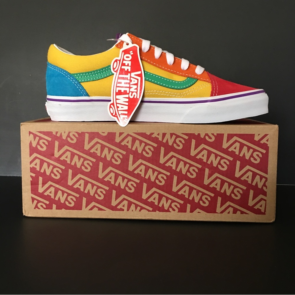 Vans Shoes Sneakers Old Skool Rainbow Colorblock Yellow-Multi Low Top Lace Sz 5 - Picture 5 of 7